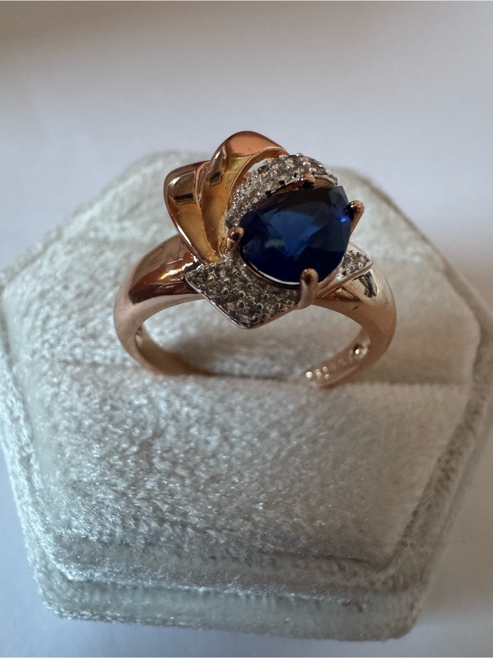 Vintage 14K 585 Rolled Gold Lab Created Sapphire Ring Size 8